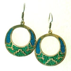 sterling taxco mexico boho turquoise earrings 925